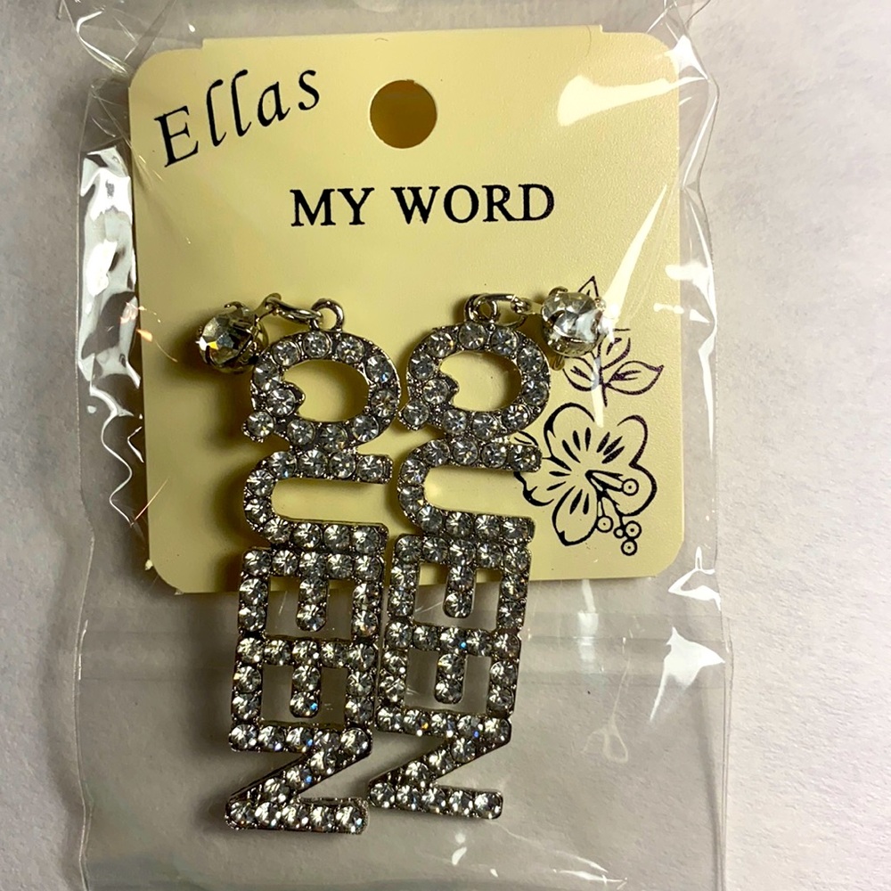 Queen Earrings Rhinestone Filled Word